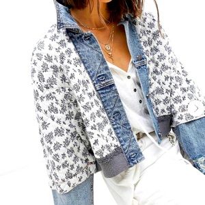 Free people Ditsy Denim Quilted Jacket